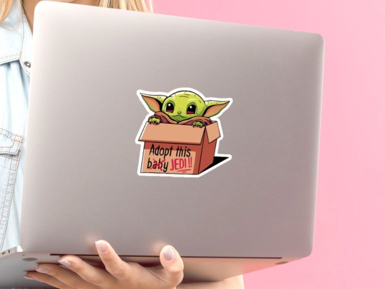 Baby Yoda Adopt 1 stiker za laptop