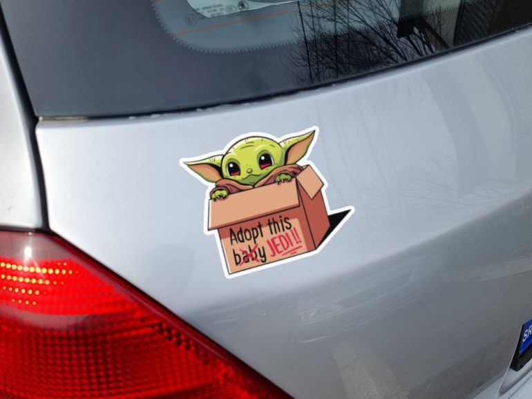 Baby Yoda Adopt 2 stiker za laptop
