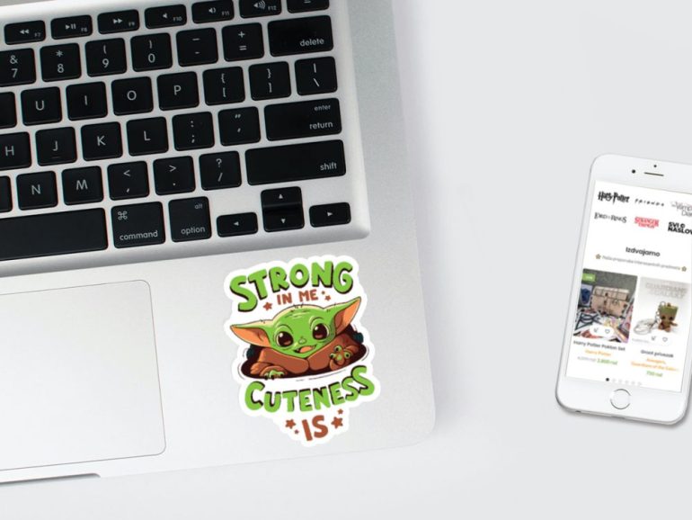 Baby Yoda Cutness 3 stiker za laptop