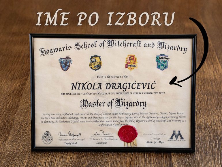 Hogwarts Diploma Ime po Izboru Hari Poter